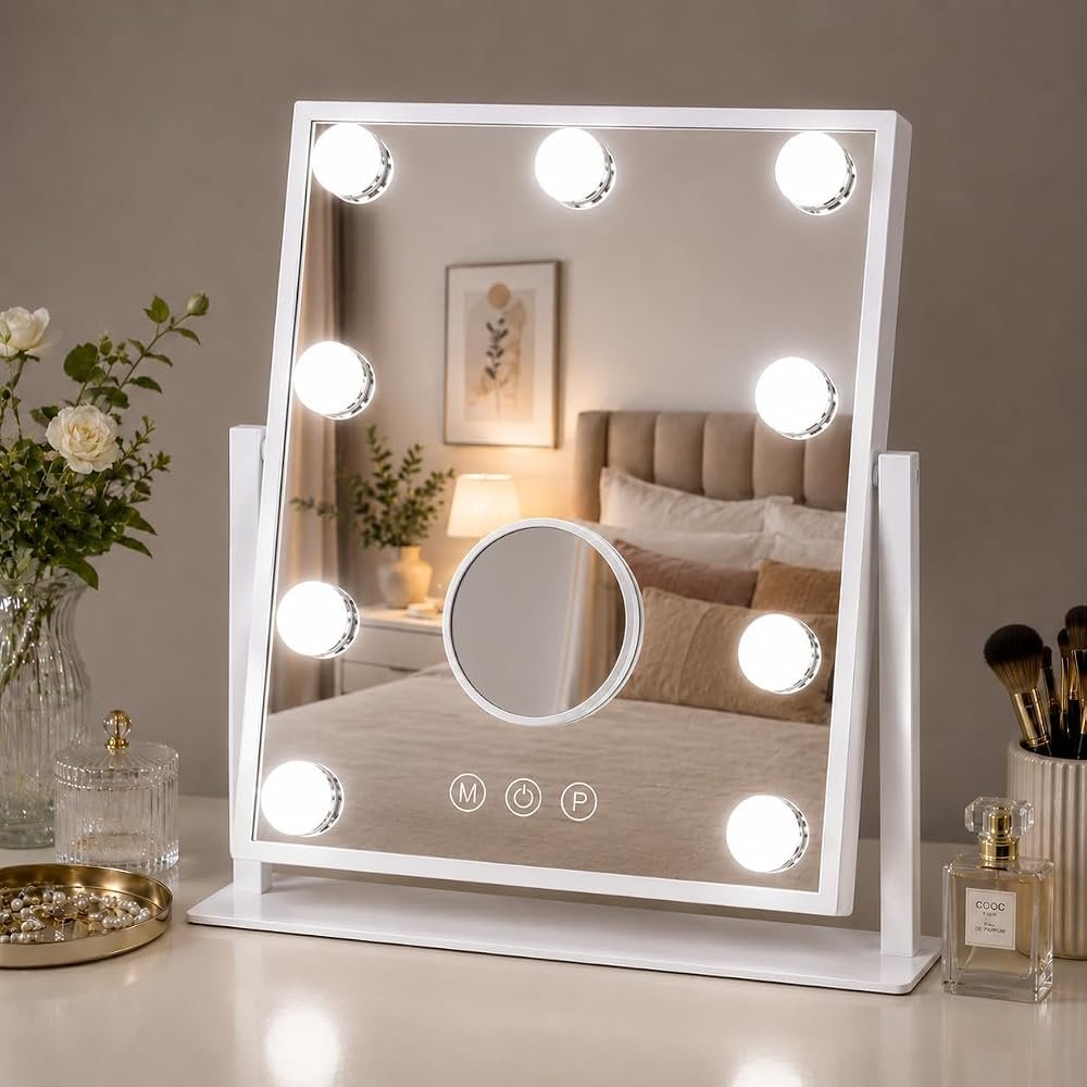 HSDDHOME vintage gold tabletop mirror with bird and butterfly frame on a home office desk
