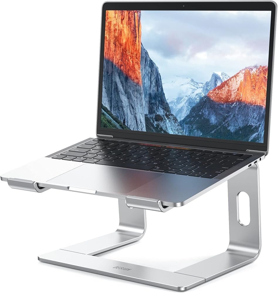 BESIGN LS03 gold aluminium adjustable laptop stand on a gold office desk