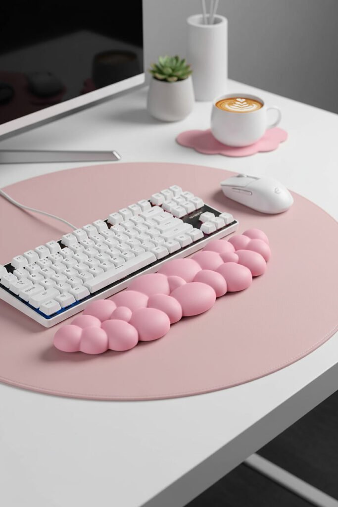 Pink Cloud Keyboard Wrist Rest for a pink WFH aesthetic workspace