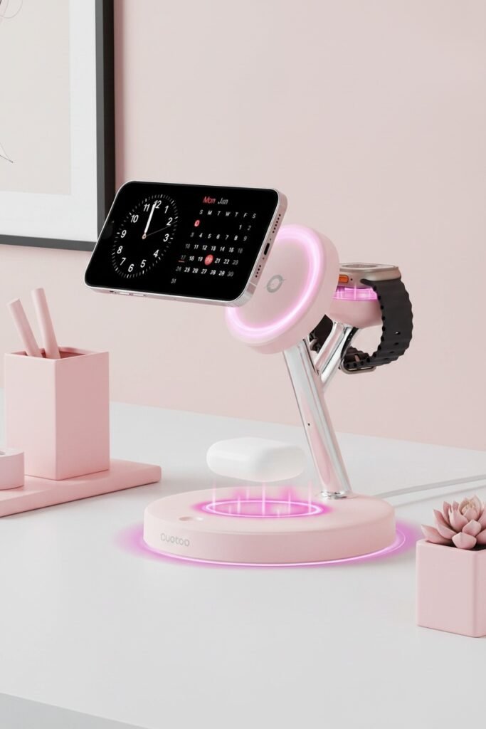 Pink Wireless Charging Station for Phone + AirPods for a pink WFH aesthetic workspace