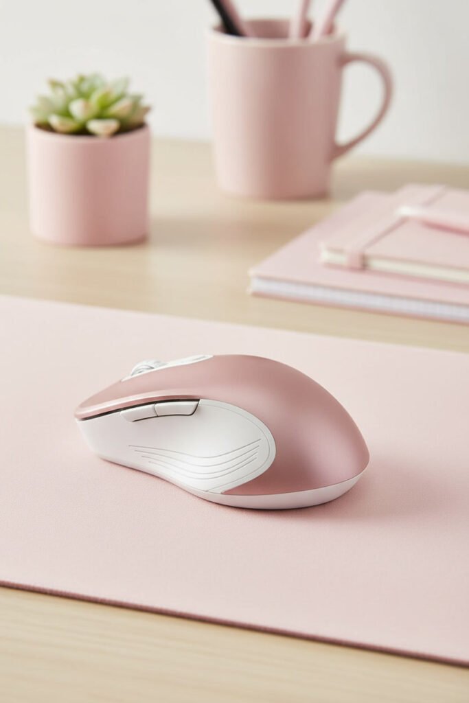 Rose Gold Wireless Mouse for a pink WFH aesthetic workspace