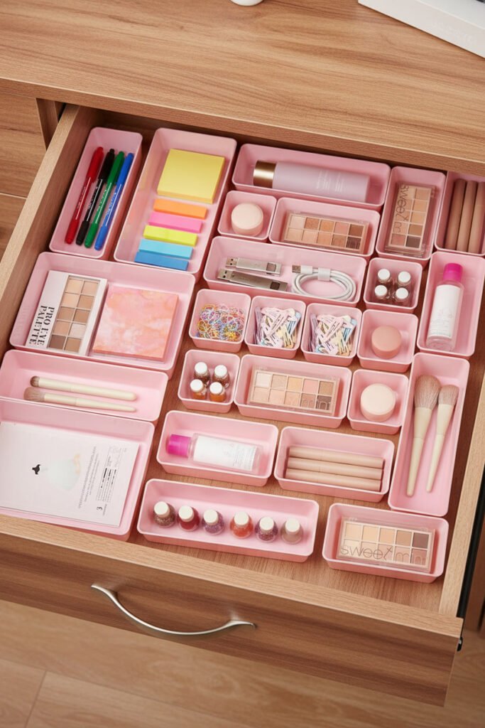 Pink Desk Drawer Organizer Set for a pink WFH aesthetic workspace