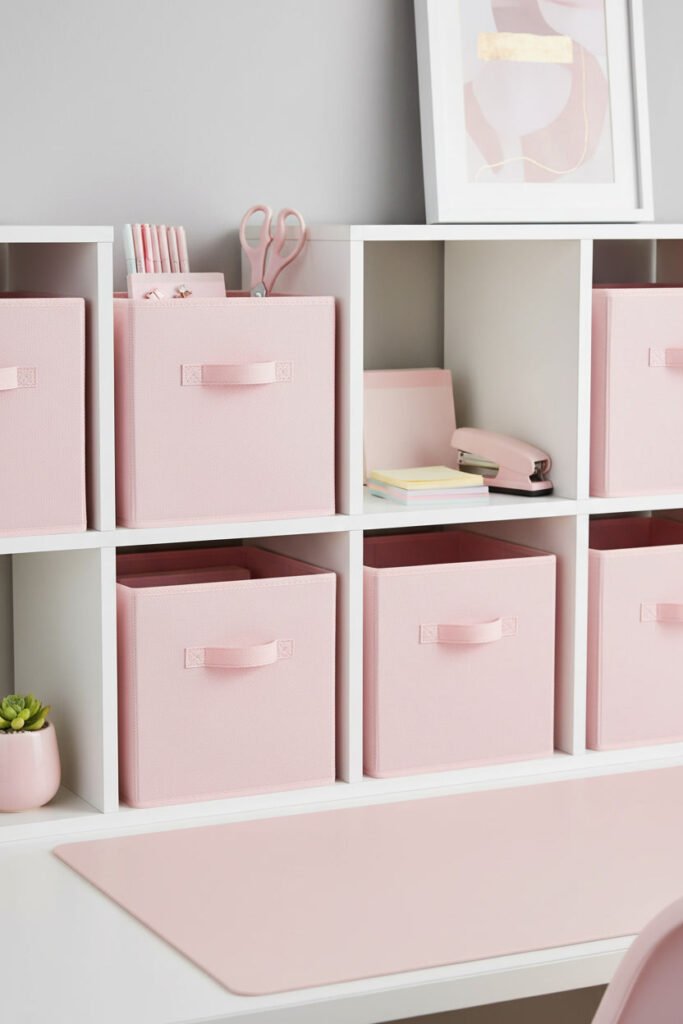 Pink Storage Baskets (Set of 2-3) for a pink WFH aesthetic workspace