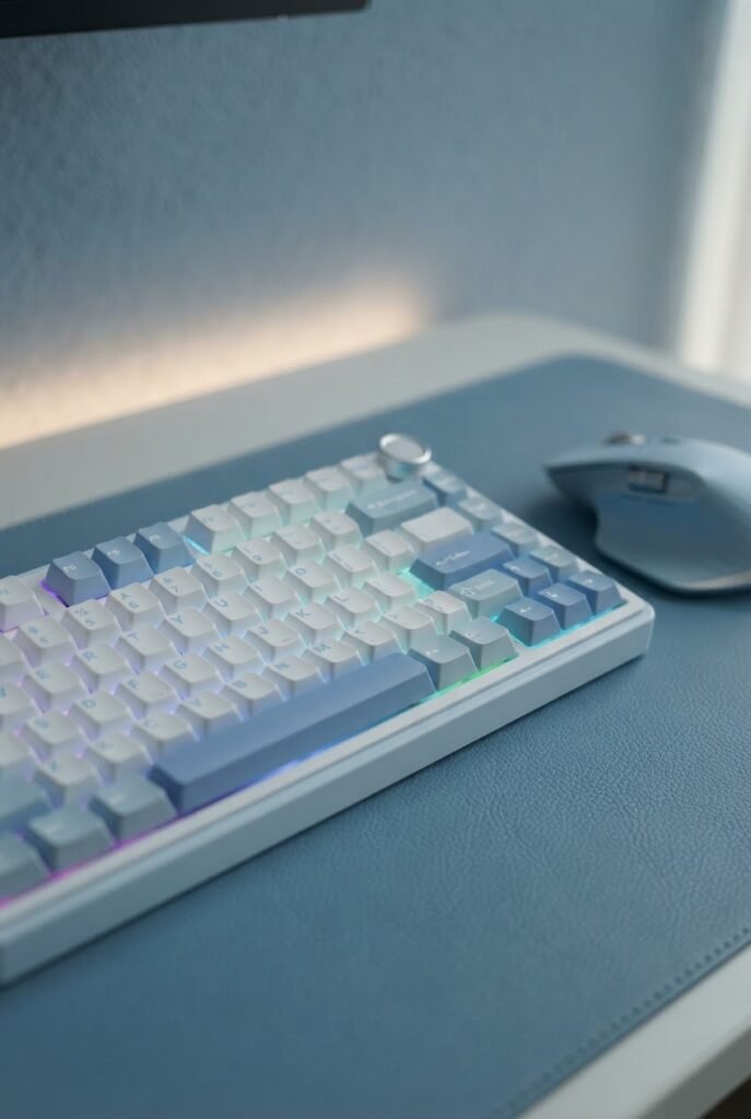 Compact wireless mechanical keyboard styled for a blue office aesthetic