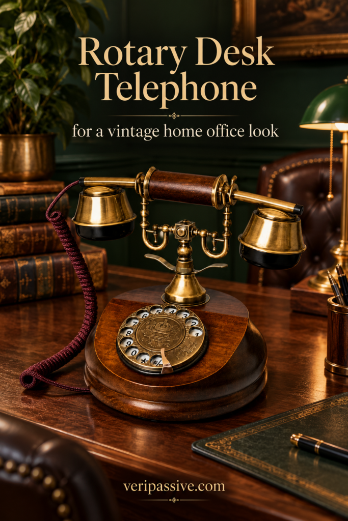Real wood retro rotary telephone on a vintage office desk
